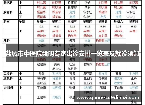 盐城市中医院姚明专家出诊安排一览表及就诊须知
